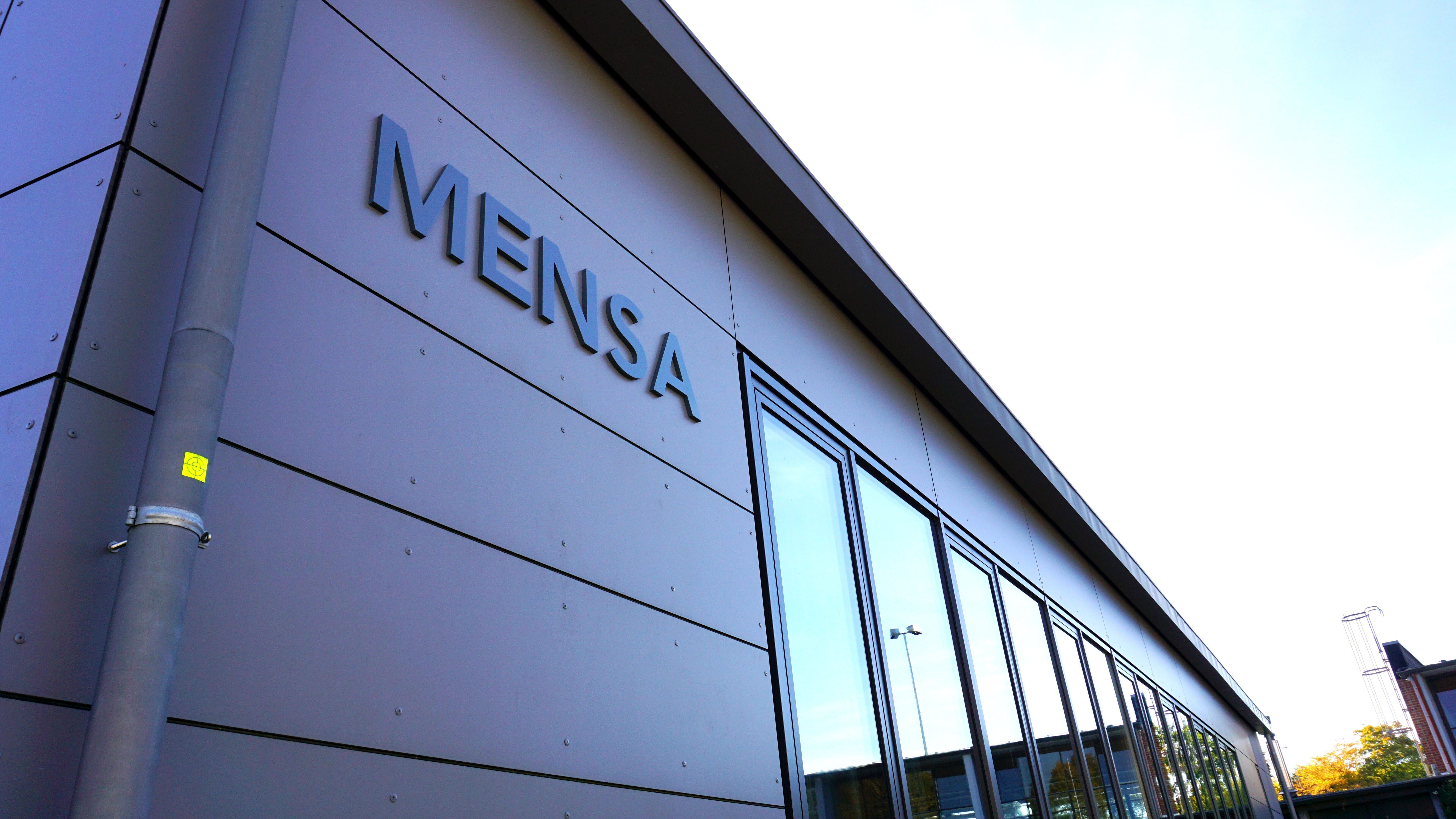 Stadteilschule-Meiendorf-Außen-Fassadenbeschriftung-Mensa Stadtteilschule Bramfeld Aussenbeschilderung Exterior Wandschild Wegeleitsystem