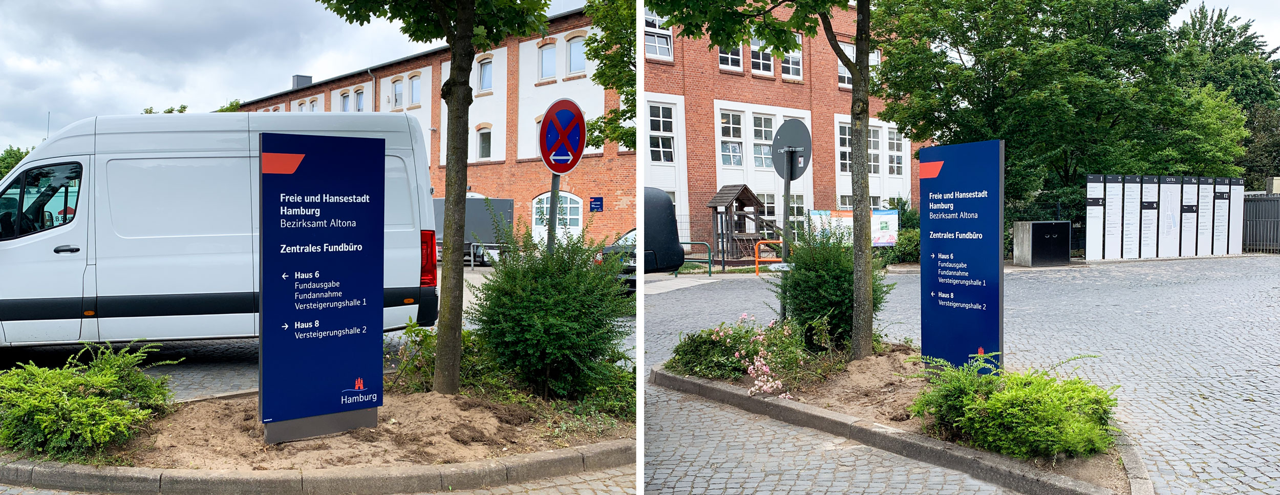 Hamburg-Fundbüro-Außenleitsystem-Modulex-Messenger-Monolithen_01 ADA Leitsysteme mit taktiler Ausstattung
