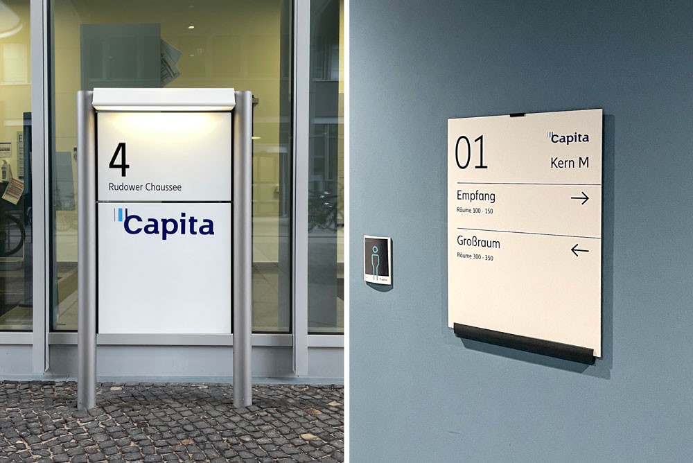 Capita_GmbH-neues-Beschilderungssystem-Modulex-Macer-Interior Juedisches Krankenhaus Wegeleitsystem Deckenschild Interior Kliniken