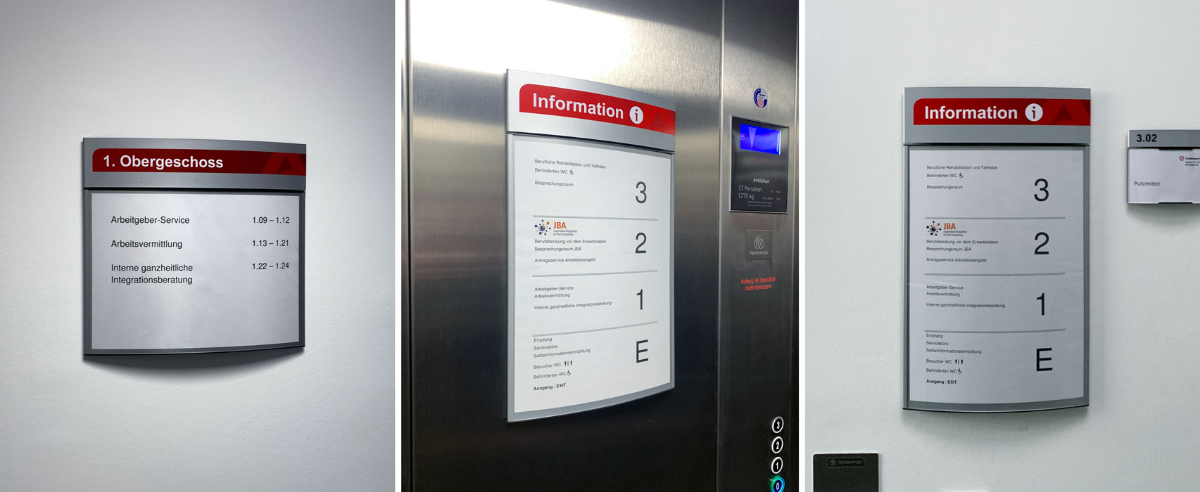 Modulex-Paperflex-mit-silberenen-Rand-Interior-Leitsystem Leitsystem für die Maria Louisen Straße. Produktlinie Modulex Macer Exterior