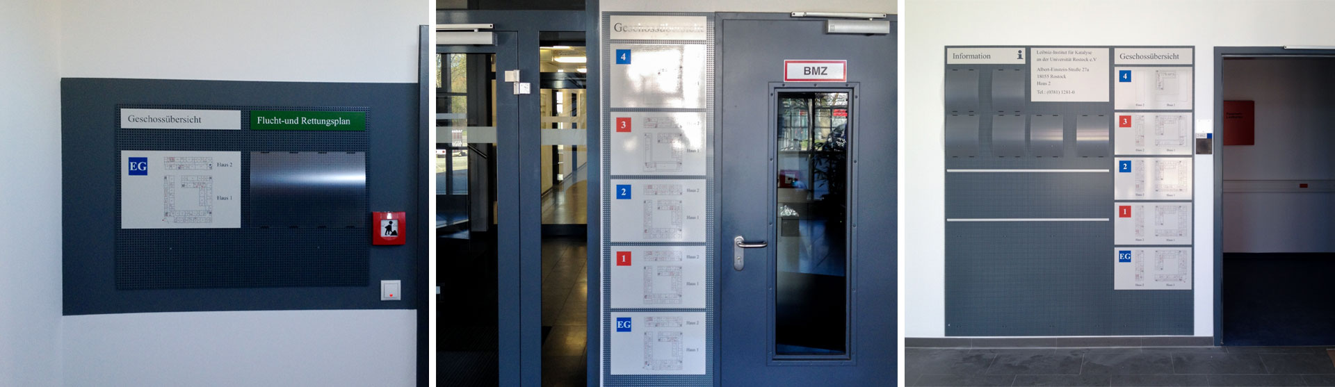 LIKAT-Innenleitsystem-Paperflex-Elemente-mit-Lageplan Stadtteilschule Bramfeld Aussenbeschilderung Exterior Wandschild Wegeleitsystem