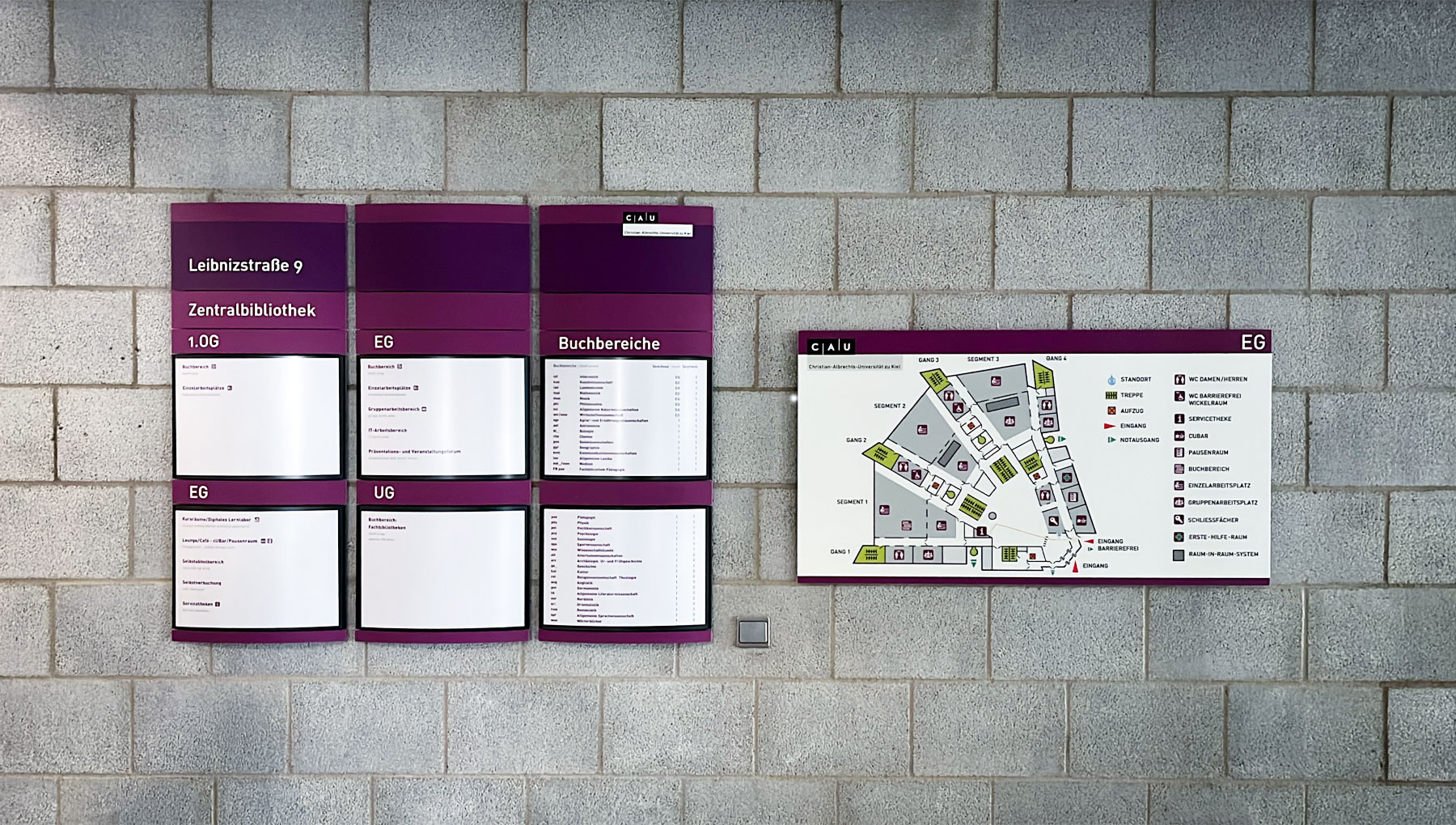 CAU-Unibiblothek-Innenleitsystem-Modulex Juedisches Krankenhaus Wegeleitsystem Deckenschild Interior Kliniken