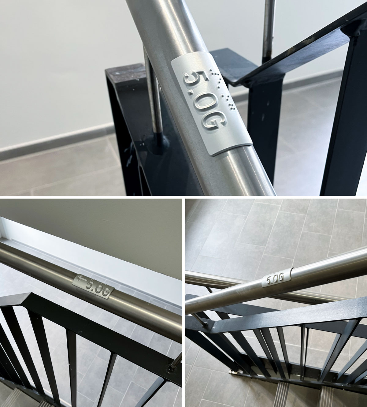 P.P.Billhorner-Deich-taktile-Handlaufschilder-Treppengelände Leitsystem für die Maria Louisen Straße. Produktlinie Modulex Macer Exterior