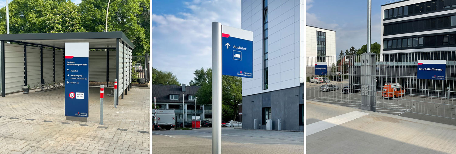 Verkehrsanlagen-Hamburg-Außenleitsystem Stadtteilschule Bramfeld Aussenbeschilderung Exterior Wandschild Wegeleitsystem