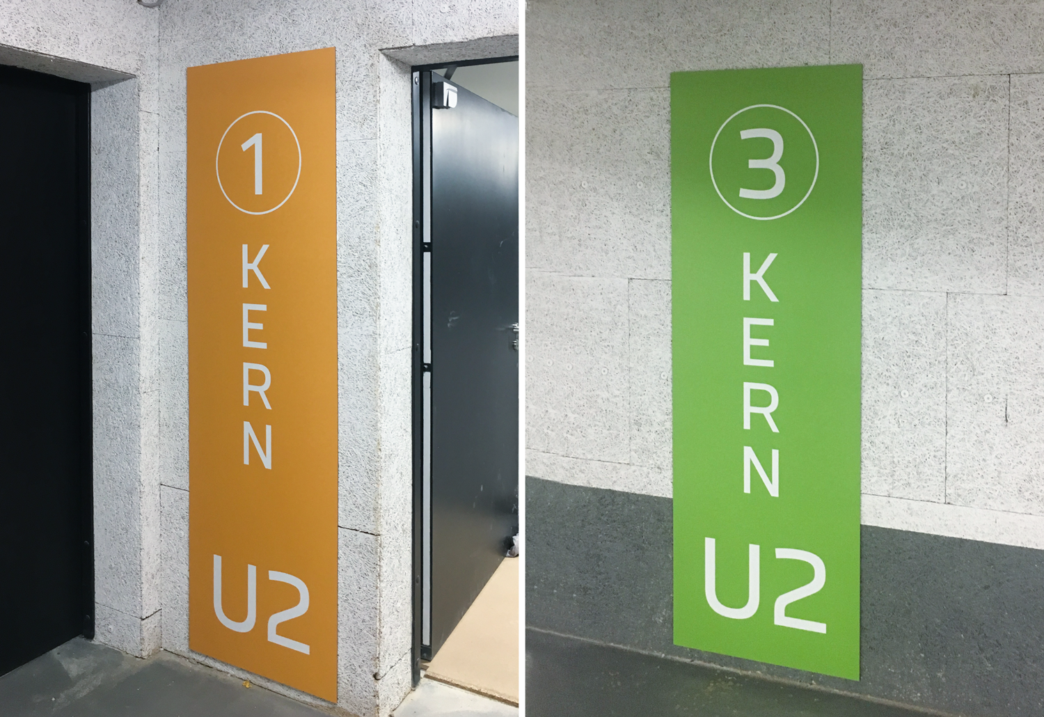 Brams-akquinet-Leitsystem-Kennzeichnung-der-Kerne Stadtteilschule Bramfeld Aussenbeschilderung Exterior Wandschild Wegeleitsystem
