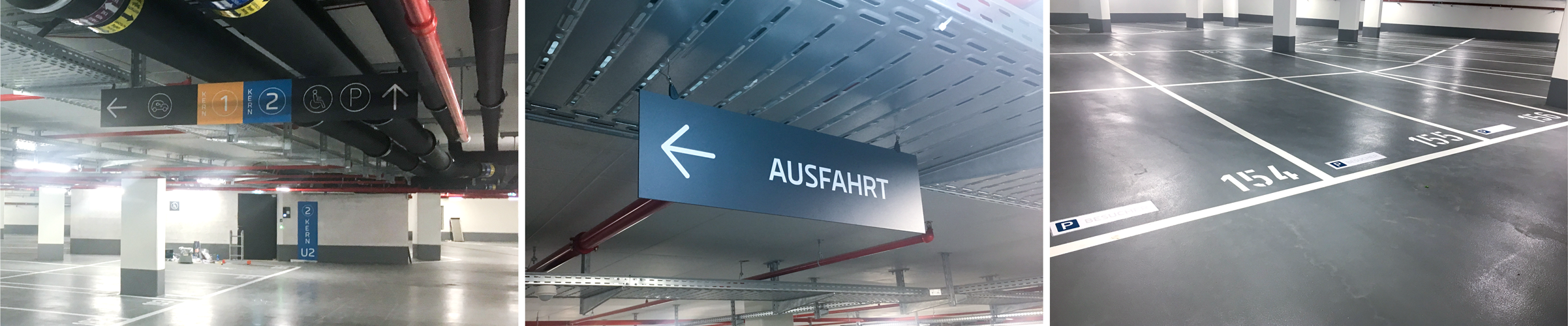 Brams-akquinet-Leitsystem-Parkhausbeschilderung Stadtteilschule Bramfeld Aussenbeschilderung Exterior Wandschild Wegeleitsystem