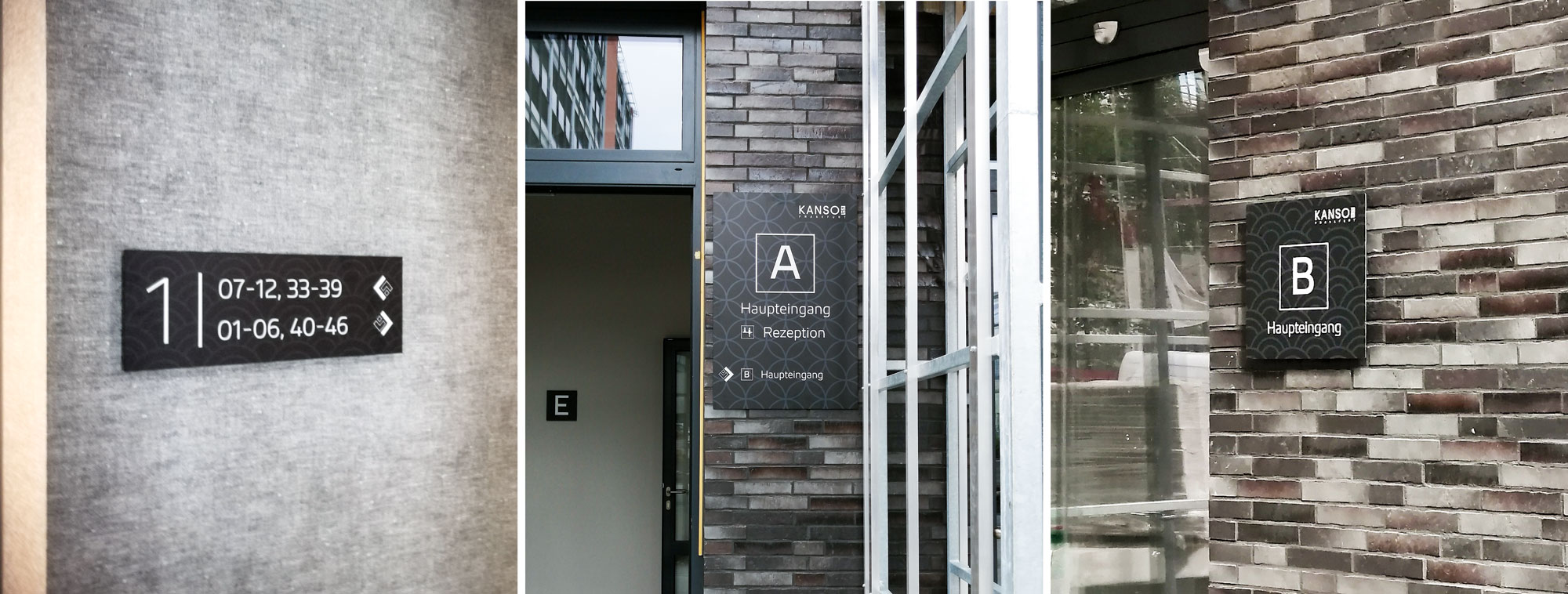 Kanso-Appartments-Frankfurt-Leitsystem-Wandschilder Stadtteilschule Bramfeld Aussenbeschilderung Exterior Wandschild Wegeleitsystem