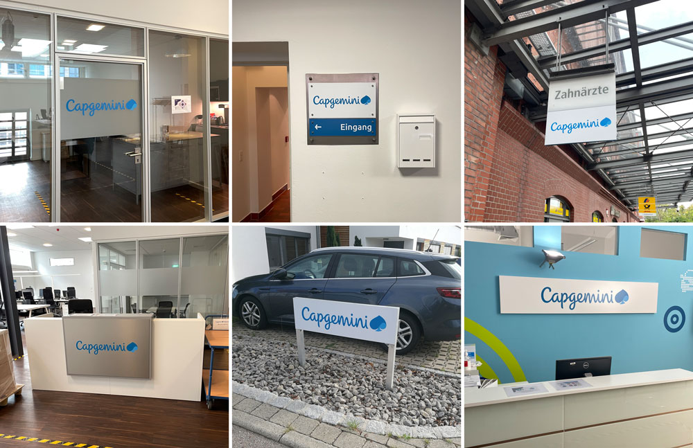 CapGemini-rebranding-Altran-Leitsystem Stadtteilschule Bramfeld Aussenbeschilderung Exterior Wandschild Wegeleitsystem
