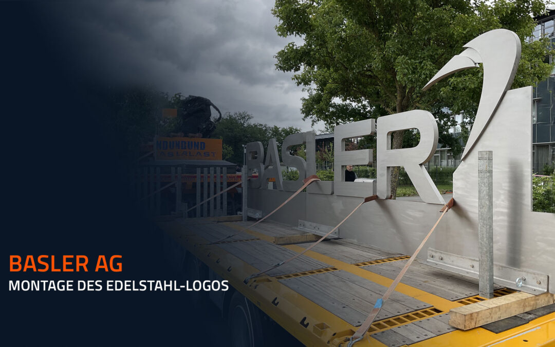 Basler AG: Montage des Edelstahl-Logos