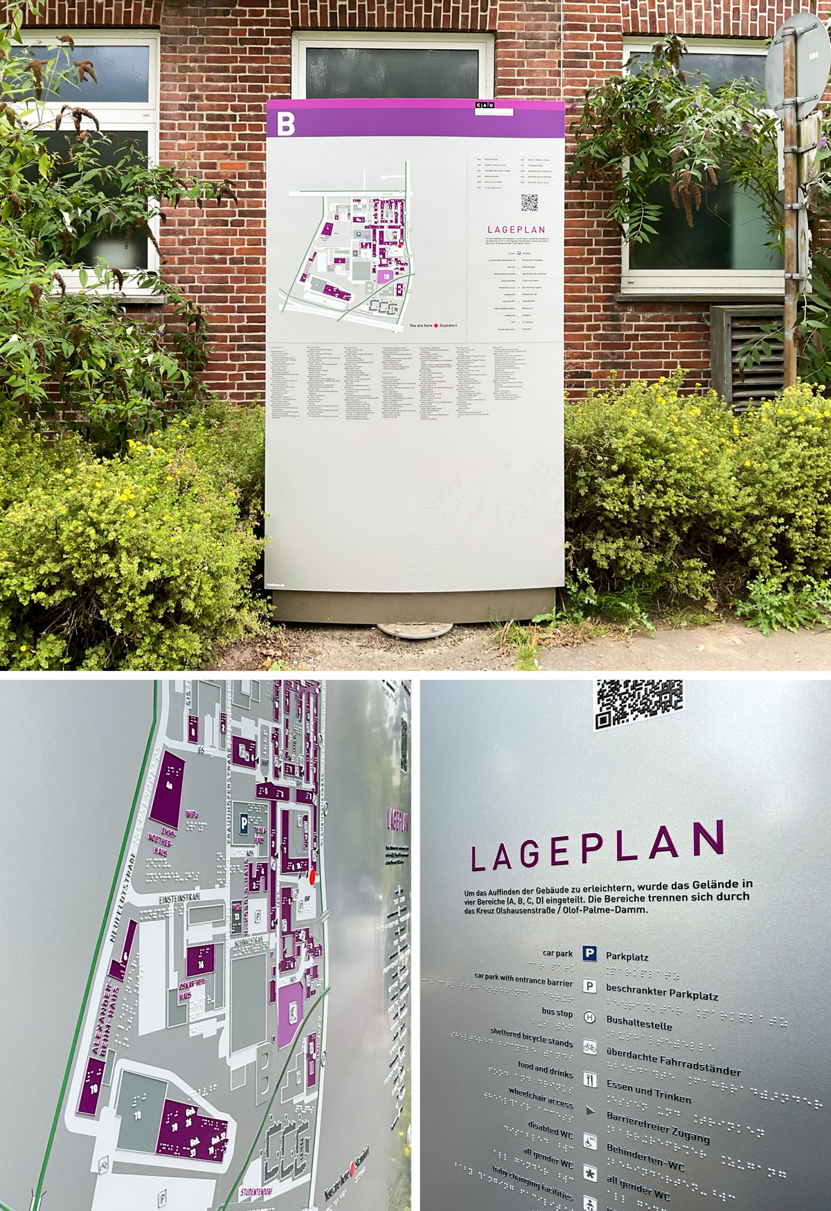 Taktile Handlaufschilder, die auf dem Treppengelände angebracht sind