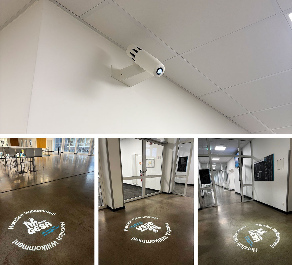 Taktile Handlaufschilder, die auf dem Treppengelände angebracht sind