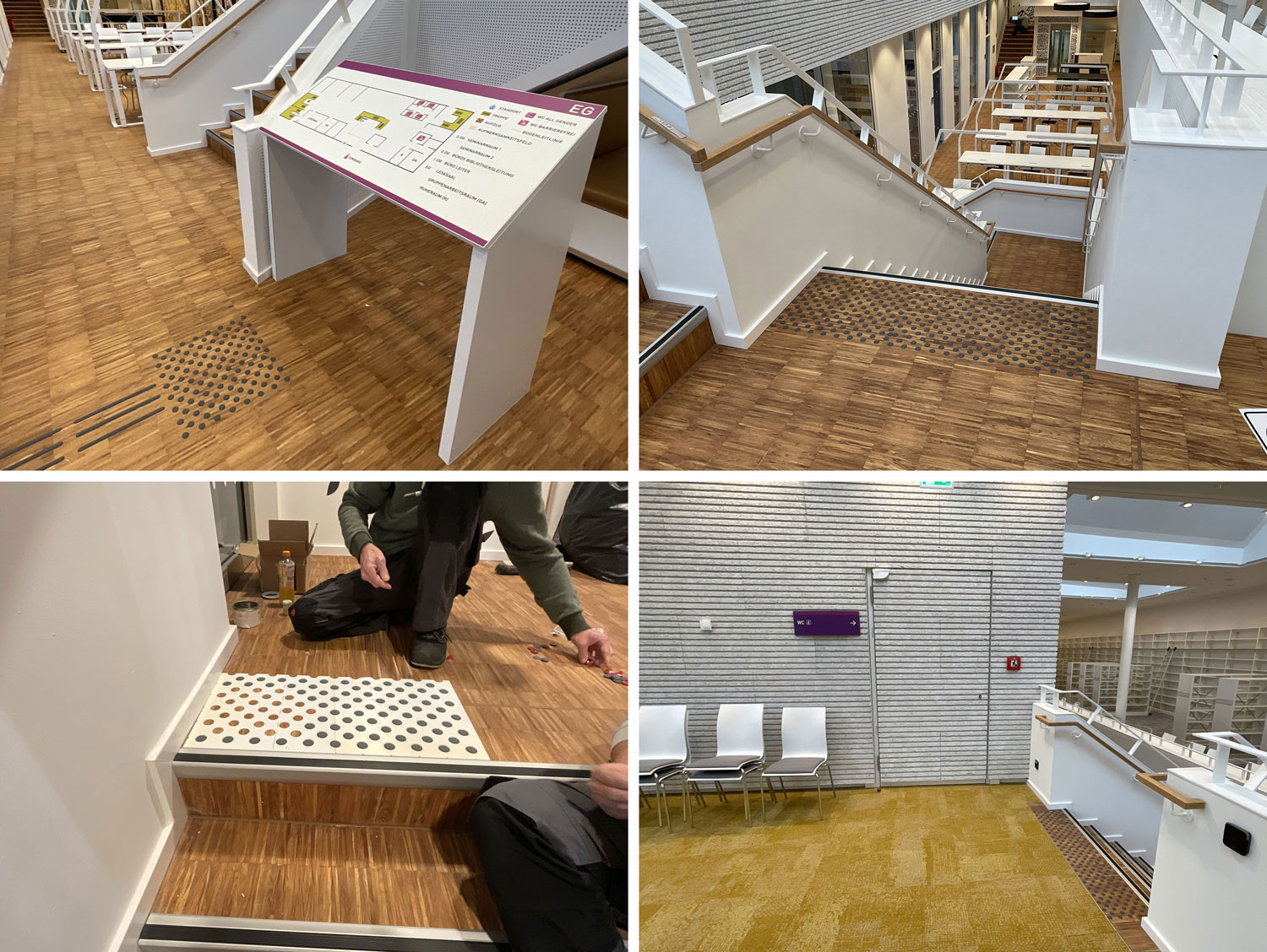 Taktile Handlaufschilder, die auf dem Treppengelände angebracht sind