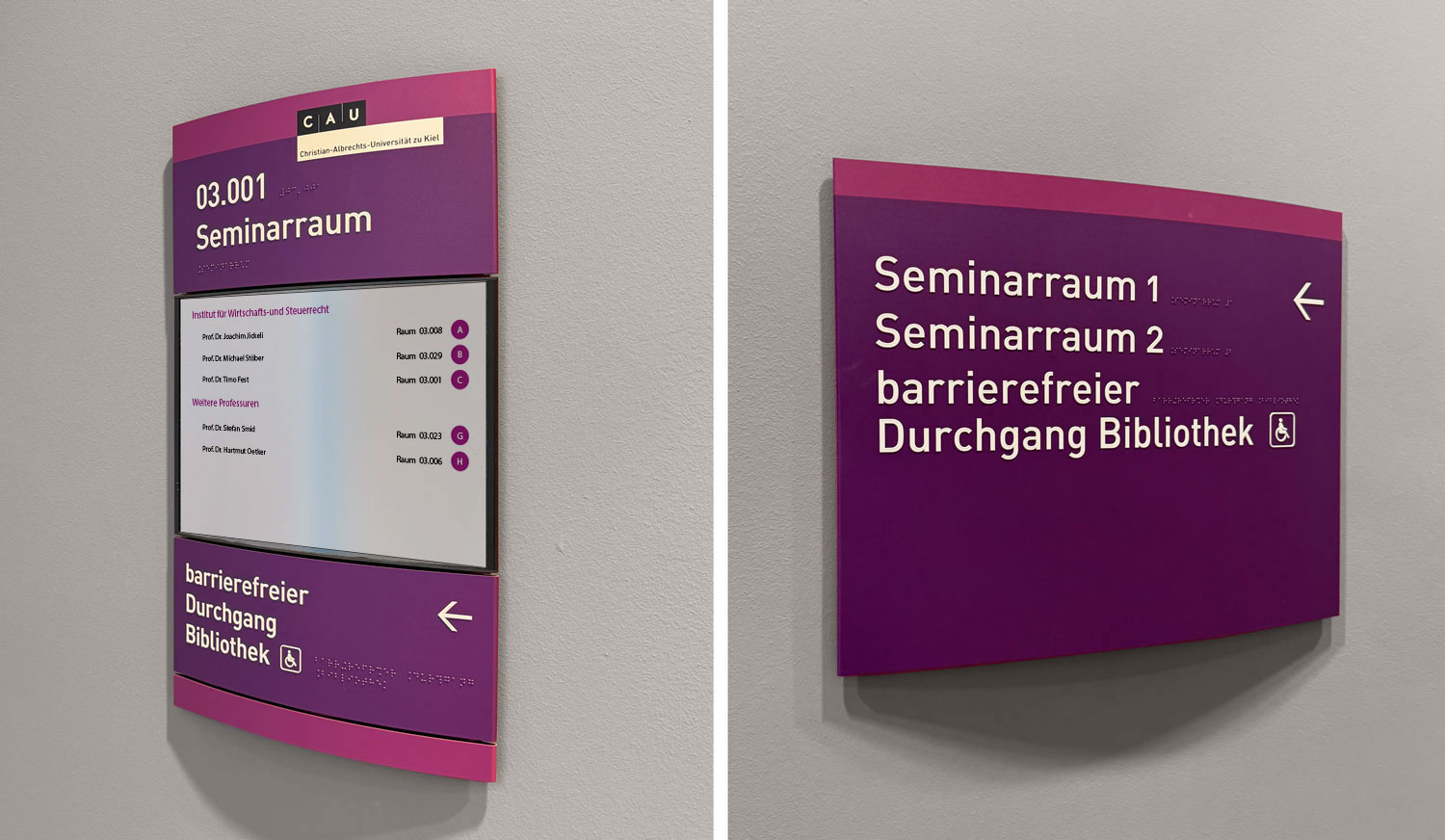 Taktile Handlaufschilder, die auf dem Treppengelände angebracht sind