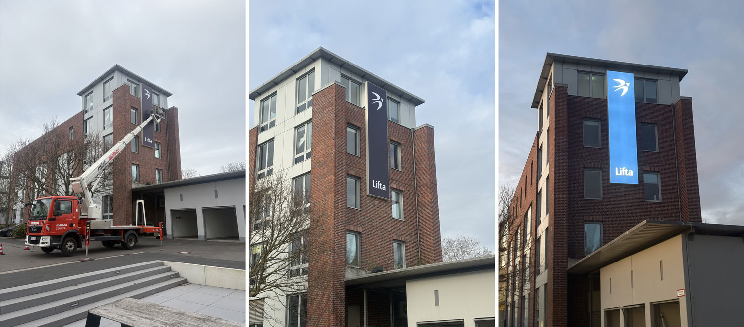 Taktile Handlaufschilder, die auf dem Treppengelände angebracht sind