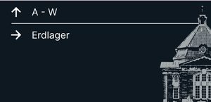 Wegweiser 12, Rückseite: Pfeil ↑ A–W; Pfeil → Erdlager