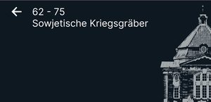 Wegweiser 5, Rückseite: Pfeil ← 62–75, Sowjetische Kriegsgräber