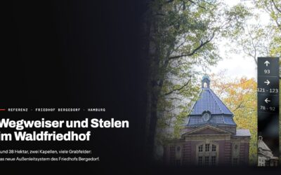 Leitsystem Friedhof Bergedorf: Wegweiser und Stelen im Waldfriedhof